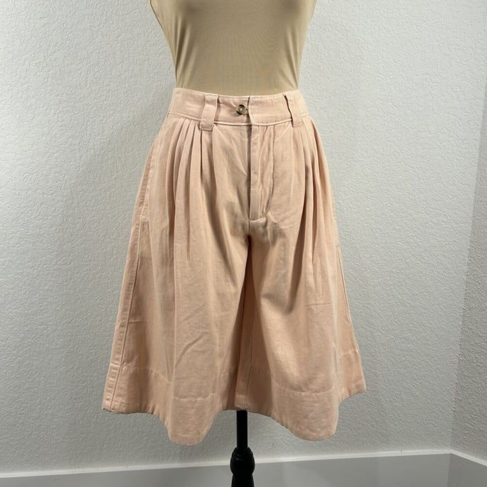 Free People Womens High Waisted Pleated Culottes Shorts Size 0 Pink Peach Cotton